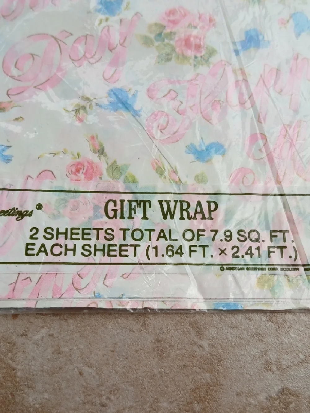 Vintage American Greetings Pink Floral & Blue Bird Mother's Day Gift Wrap